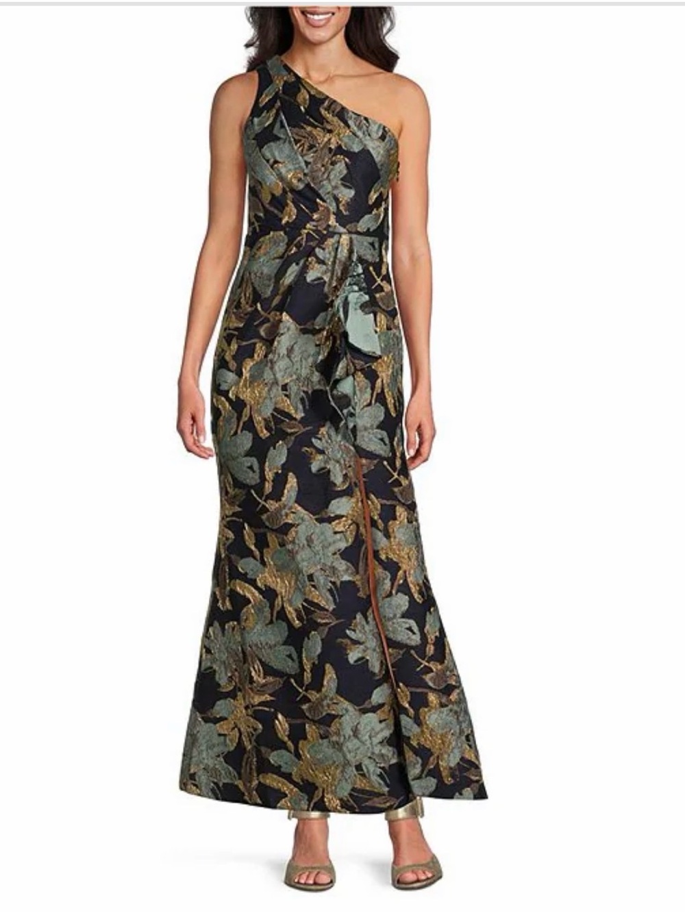 New WITH Tags Adrianna Papell Black One-Shoulder Floral Jacquard Dress